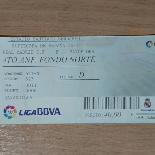 Collectible Real Madrid - Barcelona Supercopa 2012 ticket used