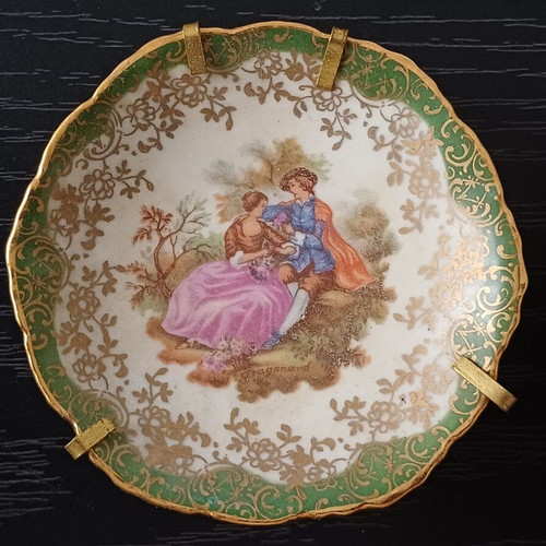 Vintage French Limoges porcelain plates with gold, set of 2 (1950-1960)