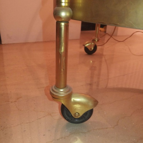 Bronze wheeled furniture like new, bar cart with glass surfaces