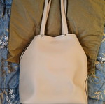 Savil leather shoulder bag, beige, bucket style