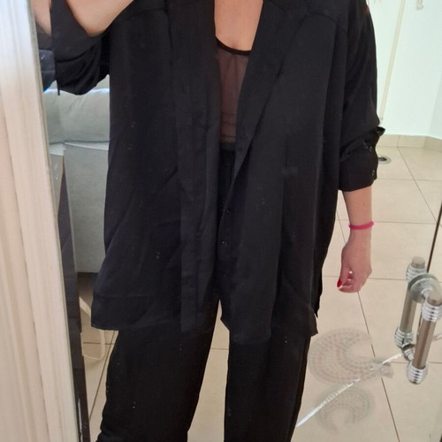 Black satin set Vassia Kostara like new, XL pants and ML shirt