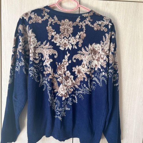 Wool jacket like new, blue with beige patterns, size L/XL