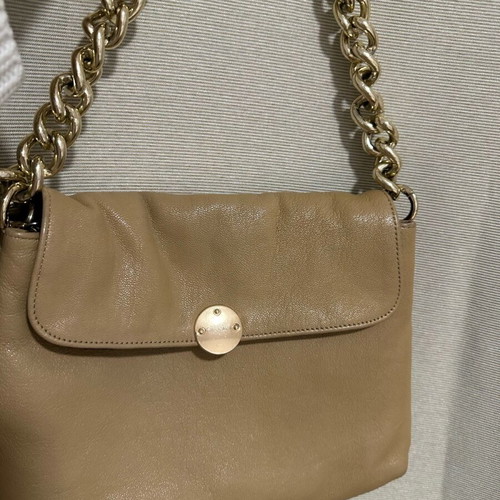 Leather women's bag like new, beige with gold chain Click Jewels