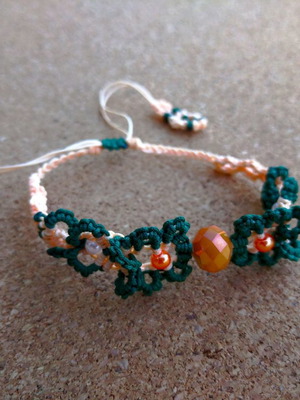 Semisvet bracelet with artificial macrame and beads, handmade, new, beige multicolor