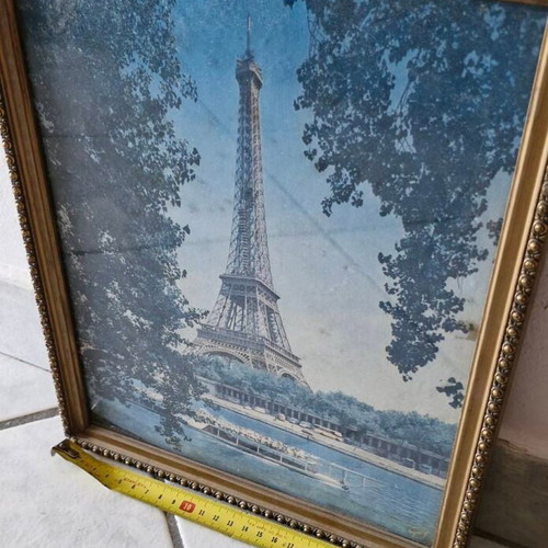 Eiffel Tower Paris vintage 1980 decorative framed print used