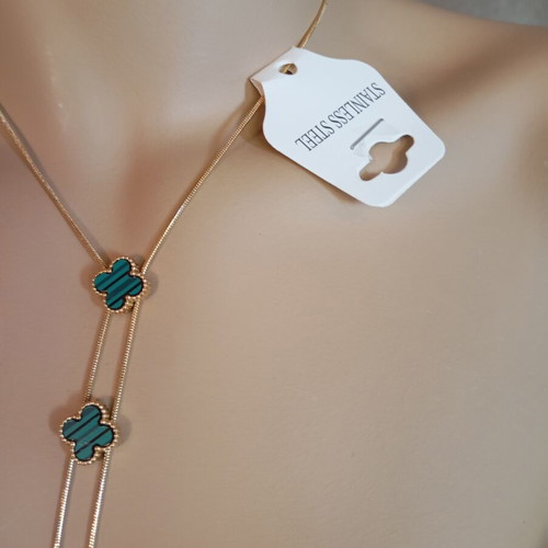 Four-Leaf Clover Necklace new, stainless steel, green