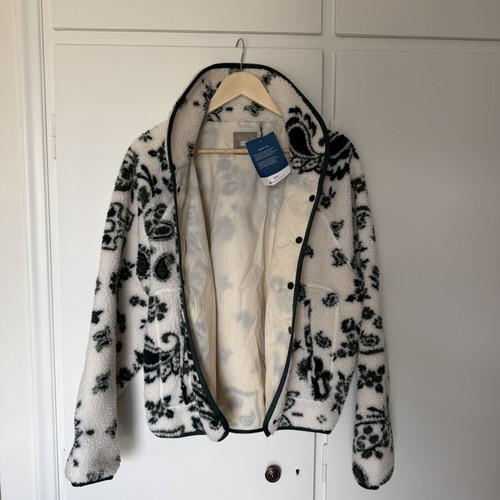 Kith Pinehurst Sherpa Fleece Jacket Men Large White Paisley Snap Bomber like new