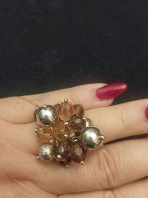 OZZI ring with crystal beads in beige and brown shades, new