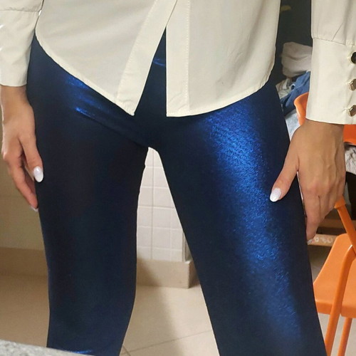 Metallic blue leggings new with inner lining one size