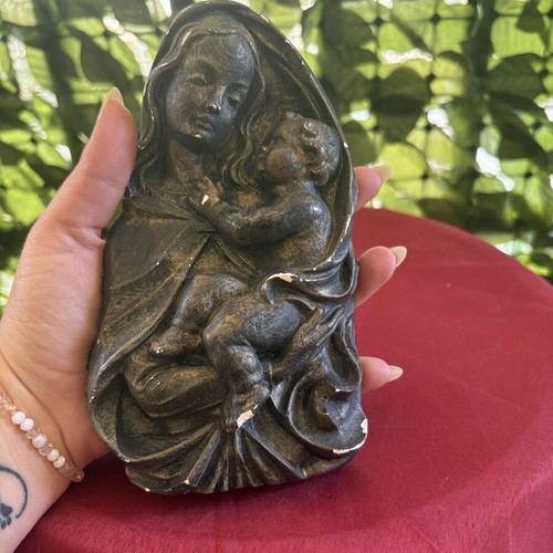 Vintage embossed plaque Virgin Mary with Christ child used