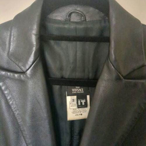 Gianni Versace vintage women's leather coat, black lamb nappa