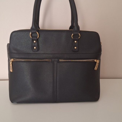 Black office laptop bag for women, saffiano faux leather