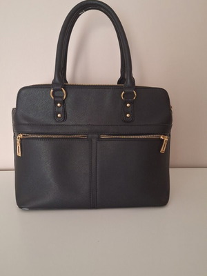 Black office laptop bag for women, saffiano faux leather