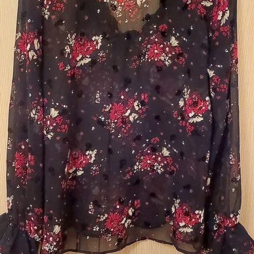 Zara semi-transparent top with ruffles on sleeve like new, black