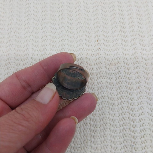 Vintage brass ring with amber glass beads, adjustable