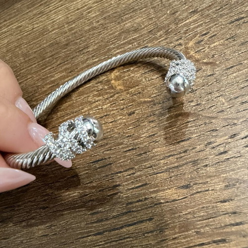 Steel handcuffs bracelet with zirconia new, silver color