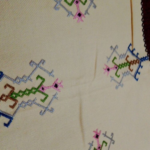 Handmade doilies like new with multicolor embroidery on ecru