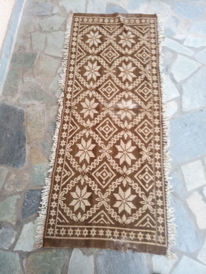 Wool rugs used, set of 2, Greek weaving, natural wool yarn