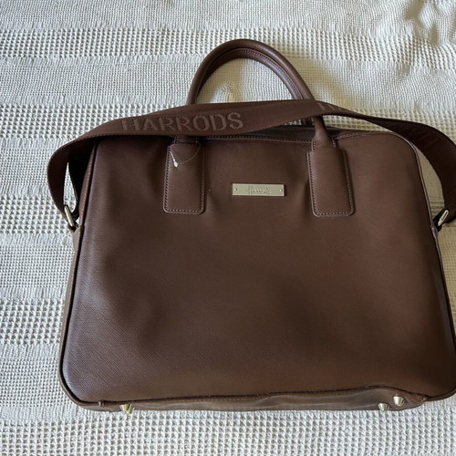 Harrods laptop bag brown vegan leather new