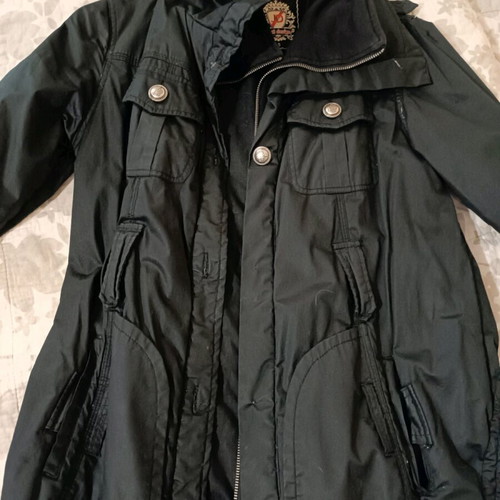 Long warm cotton coat used, size S, black