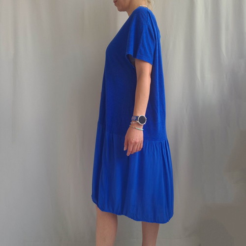 Poetry women's boho dress in linen and silk, size 44 / XXL, blue