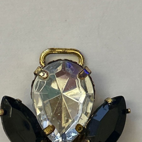 Vintage gold-plated pendant with black and prong-set rhinestones, like new