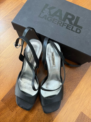 Karl Lagerfeld leather heeled sandals used, size 40, black with silver details