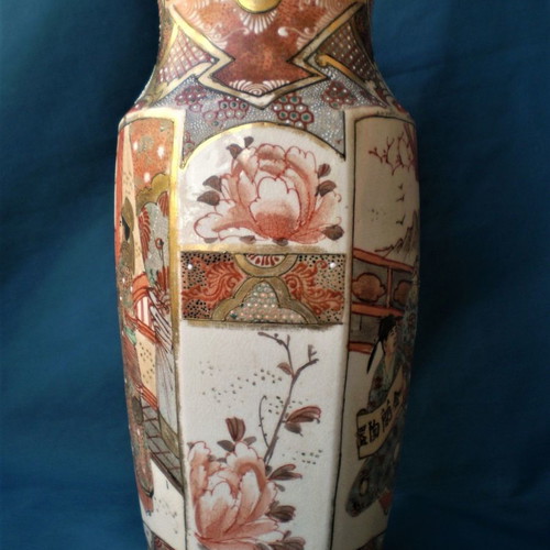 Satsuma Meiji hexagonal vase 19th century used