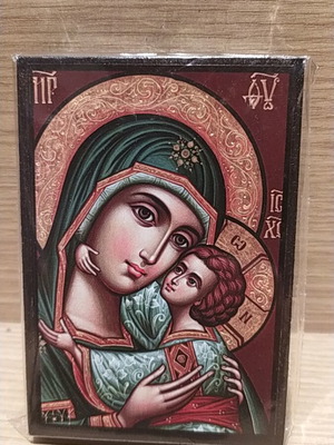 Handmade wooden icon of Panagia Glykofilousa, new, 10x7cm