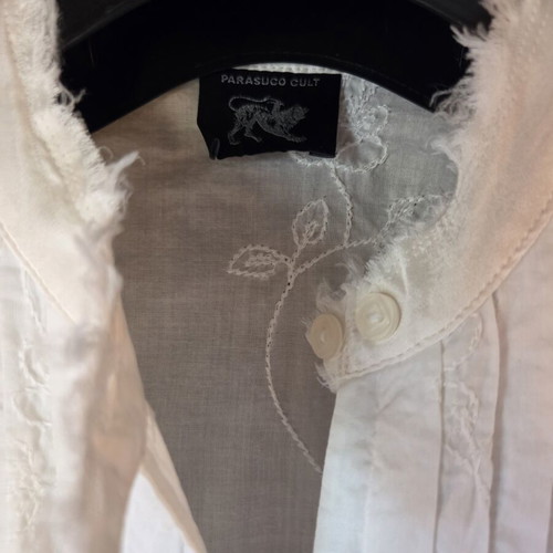 Parasuco Cult S36B cotton blouse size S 36 8 like new, white with embroidery