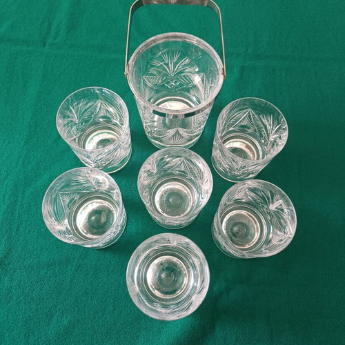 Vintage Bohemia crystal whiskey glasses set of 6 with ice bucket like new