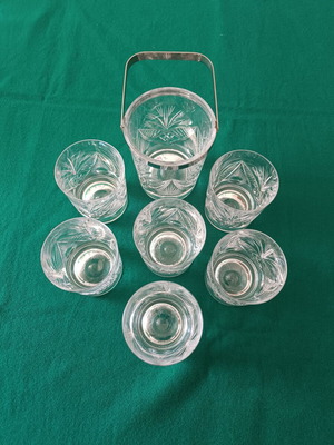 Vintage Bohemia crystal whiskey glasses set of 6 with ice bucket like new