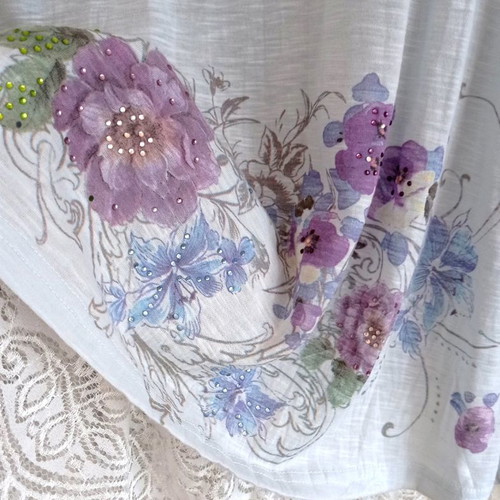 Short dress used large with floral print and lace