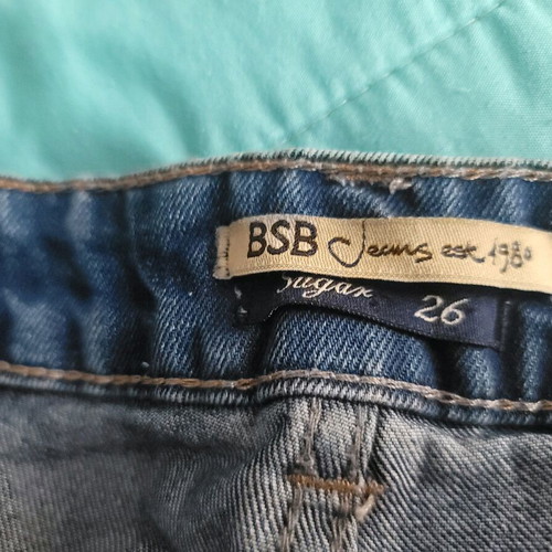Bsb denim shorts used with rips, size S, blue
