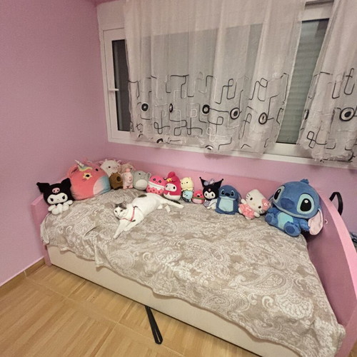 Children's bed 90x200 cm with pull-out second bed, pink and white