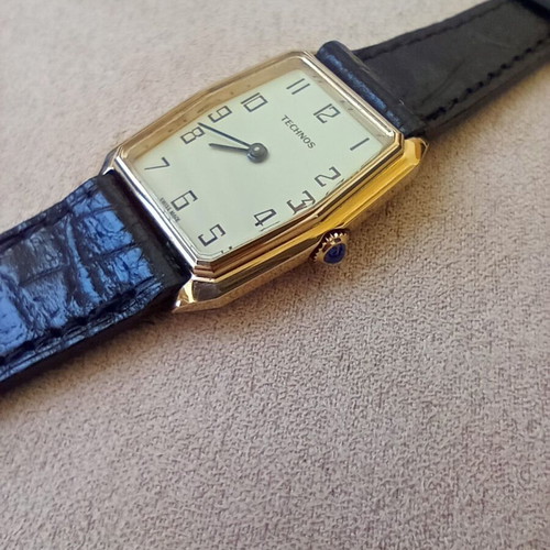 Technos Tank Swiss mechanical wristwatch, gold plated