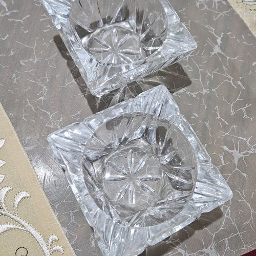 Crystal ashtrays set like new with classic cut design