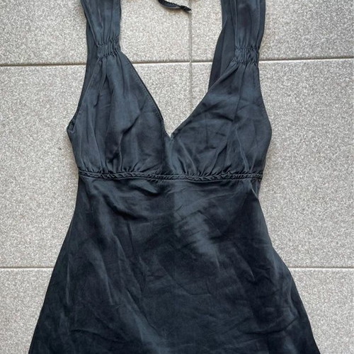 Y2K sleeveless top used, grey-black, v neck, open back, XS-S