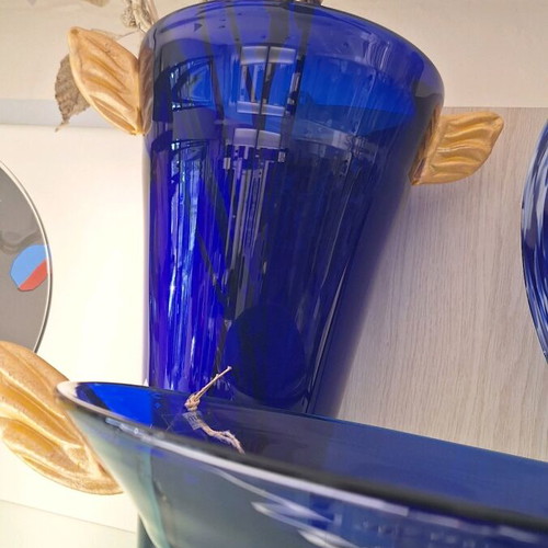 Set of 2 vase and bowl from natural glass Mediterranean new