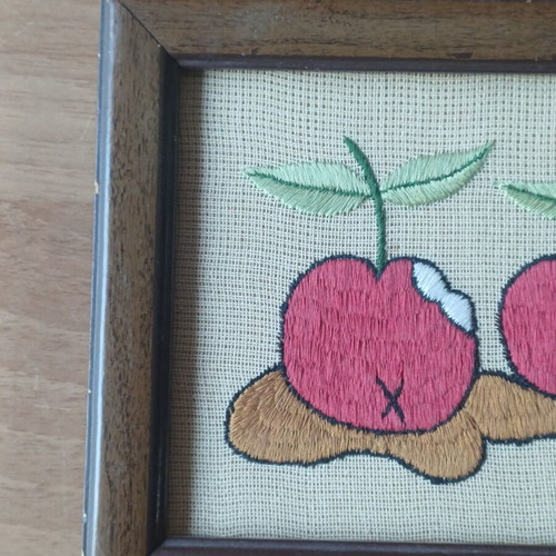 Vintage embroidered cherry frame like new