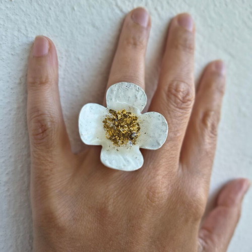 Flower ring handmade adjustable, like new