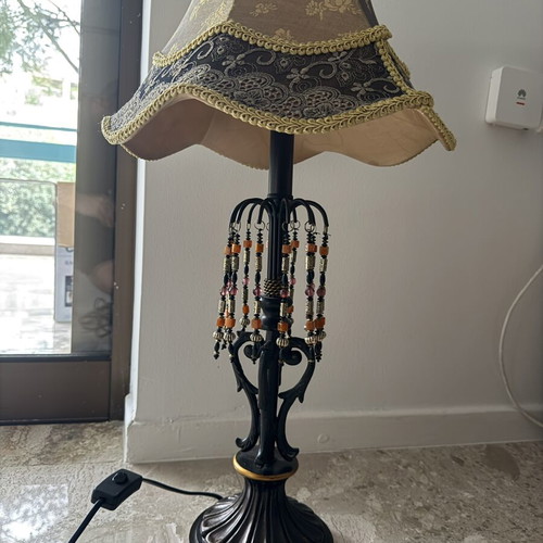 Table lamp with embroidered fabric shade like new