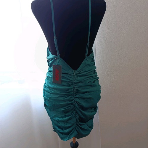 Discodaydream satin ruched strapped mini dress, Miss Pap, size M, new, emerald