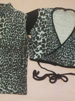 Blouse with leopard print blue-black jacket set winter
