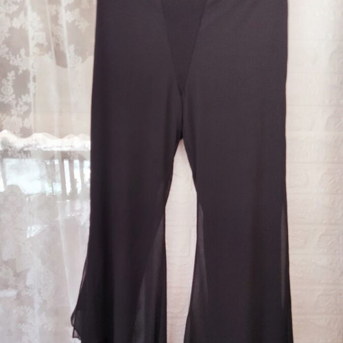 Black Latin Dance Flared Pants with Chiffon Ruffles, M/L