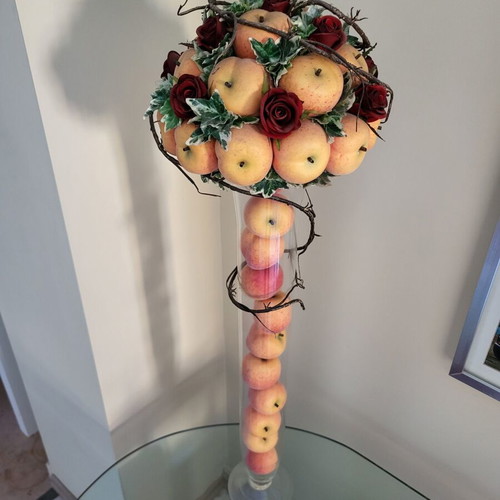 Tall Vases with Artificial Roses and Apples premium centerpieces