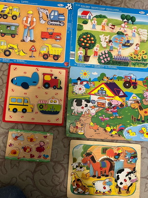 Puzzles like new, pack of 6, 4 wooden, 1 with defect