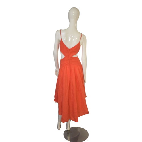 Zimmermann coral linen midi dress with waist cutouts, size 0