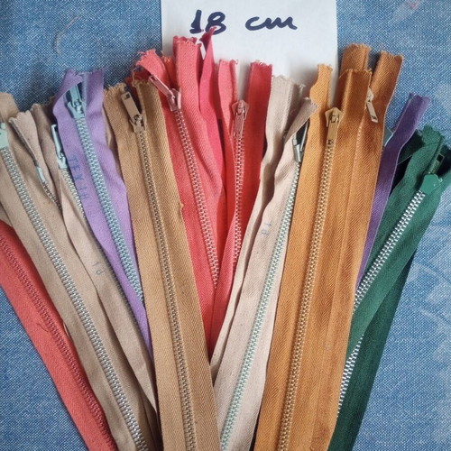 Set of 22 TEX 18 metal zippers, 18 cm, assorted colors