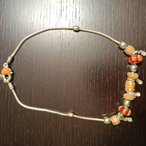 Necklace with charms like new, 45cm length, orange and silver